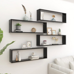 Wall Shelf Set of 4 Black Engineered wood 39.4x5.9x11.8...