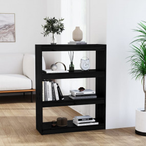 Book Cabinet Black Solid Pine Wood Medium Book Cabinet