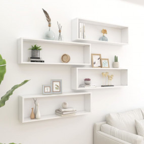 Wall Shelf Set of 4 High gloss white Engineered wood