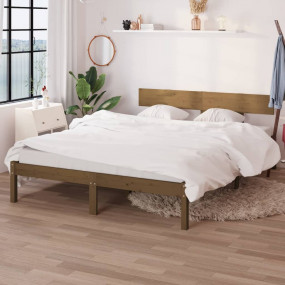 Bed Frame Honey Brown Solid Pine Wood 47.2x78.7 in Dura...