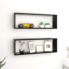 Wall Shelf Set of 2 Black Engineered wood 31.5x5.9x10.4...