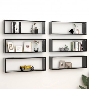 Wall Shelf Set of 6 Black Engineered wood