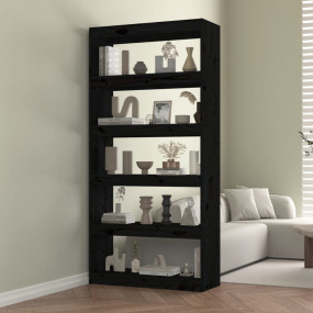 Book Cabinet Black Solid Pine Wood Medium Book Cabinet