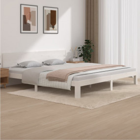 Bed Frame White Solid pine wood, Plywood Queen Durable