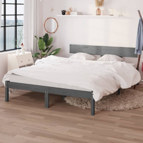 Bed Frame Grey Solid Pine Wood Double Bed Frame Rectang...