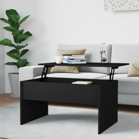 Coffee Table Black Engineered Wood Standard Coffee Tabl...