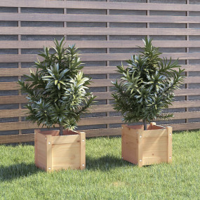 Planter Set of 2 Natural Wood Solid Pine wood 12.2 in P...