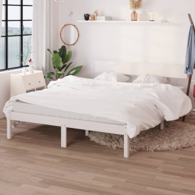 Bed Frame White Solid Pine Wood King Size Classic/Tradi...