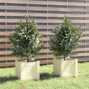Planter Set of 2 White Solid pinewood 12.2 in x 12.2 in...