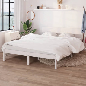 Bed Frame White Solid Pine Wood Double Durable Bed Fram...