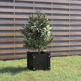 Planter Black Solid Pine Wood 12.2 in Decorative Inlays...