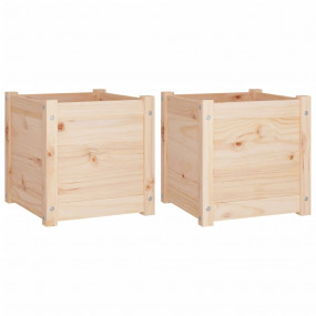 Planter Set of 2 Natural Wood Solid Pinewood Medium Pla...