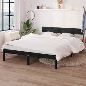 Bed Frame Black Solid Pine Wood Full Sturdy Bed Frame