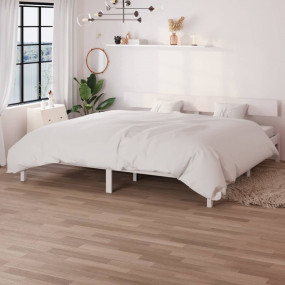 Bed Frame White Solid pinewood Full Bed Frame Rectangul...