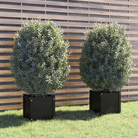 Planter Set of 2 Black Solid pinewood 15.7 x 15.7 x 15....
