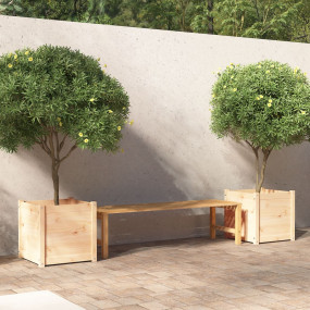 Garden Planter Set of 2 Natural Wood Solid pinewood Med...