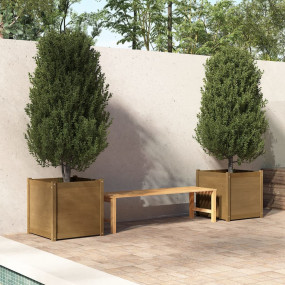 Garden Planter Set of 2 Honey brown Solid pinewood
