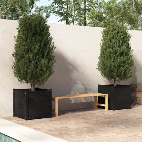 Garden Planter Set of 2 Black Solid pinewood 23.6 in Du...