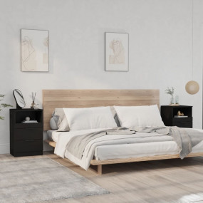 Bedside Cabinet Set of 2 Black Engineered wood Medium