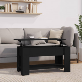 Coffee Table Black Engineered Wood Medium Height-Adjust...