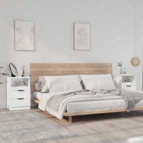 Bedside Cabinet Set of 2 High Gloss White Engineered Wo...