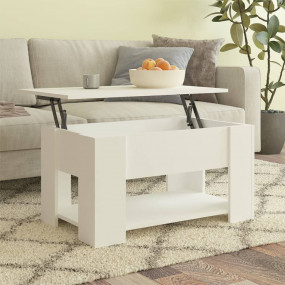 Coffee Table White Engineered Wood Medium Height-Adjust...