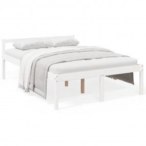 Bed Frame White Solid pine wood 53.1 x 74.8 in Double B...