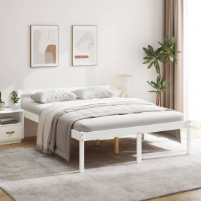 Bed Frame White Solid pine wood King Size Bed Frame Rec...