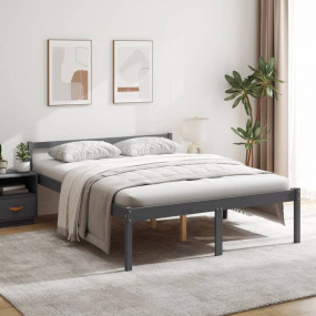 Bed Frame Grey Solid Pine Wood, Plywood King Size Bed F...