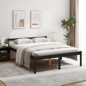 Bed Frame Black Solid Pine Wood, Plywood King Bed Frame