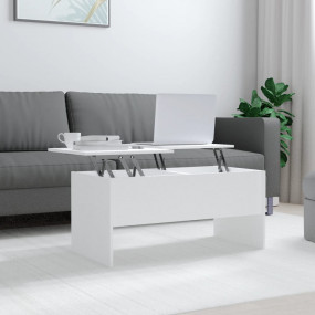 Coffee Table White Engineered Wood Medium Height-Adjust...