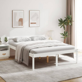 Bed Frame White Solid pine wood, Plywood 63 x 79 in Bed...