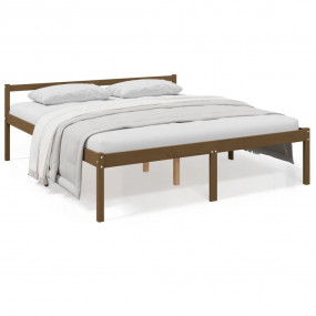 Bed Frame Honey Brown Solid Pine Wood, Plywood Double B...