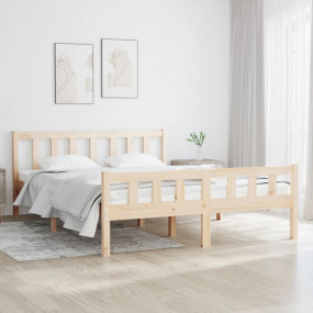 Bed Frame Natural Pine Solid Pine Wood 47.2 x 74.8 in D...