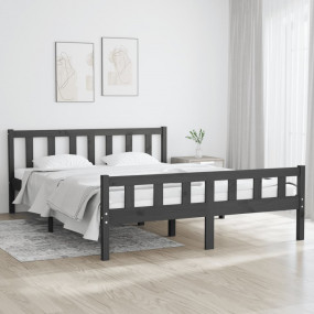 Bed Frame Grey Solid pine wood, Plywood Double Ergonomi...