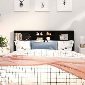 Headboard Cabinet Black Engineered wood 70.9 in x 7.5 i...