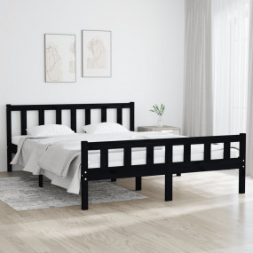 Bed Frame Black Solid pine wood, Plywood Double Durable