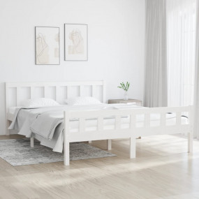 Bed Frame White Solid Pine Wood King Size Durable Bed F...