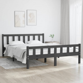 Bed Frame Grey Solid Pine Wood King Classic/Traditional