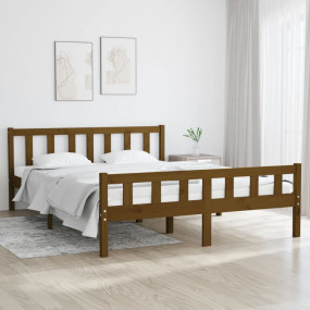 Bed Frame Honey Brown Solid pine wood and plywood King