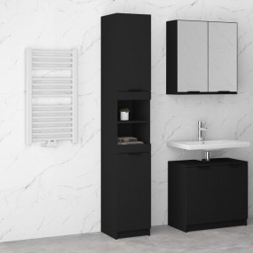 Bathroom Cabinet Black Engineered Wood Tall Rectangular...