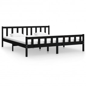 Bed Frame Black Solid pine wood, Plywood Double Durable