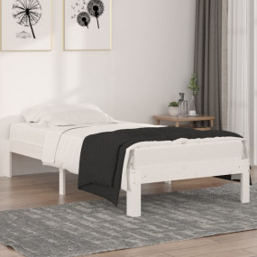 Bed Frame White Solid pinewood Single Heavy-Duty Suppor...