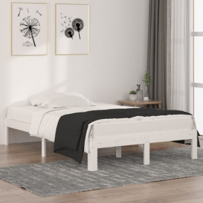 Bed Frame White Solid pine wood, Plywood Small Double D...