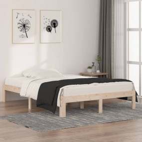 Bed Frame Natural wood Solid pine wood, Plywood Double ...