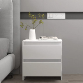 Bedside Cabinet White Engineered Wood Regular Bedside C...