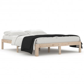 Bed Frame Natural Solid Pine Wood 55.1 x 74.8 in Durabl...