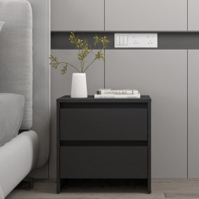 Bedside Cabinet Black Engineered Wood Compact Bedside C...