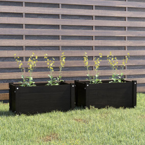 Garden Planter Set of 2 Black Solid pine wood Medium Du...
