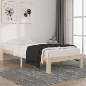 Bed Frame Natural Wood Solid Pine Wood 35.4x78.7 in Dur...